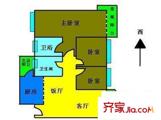 和基花園B區(qū) 3室2廳 戶型圖