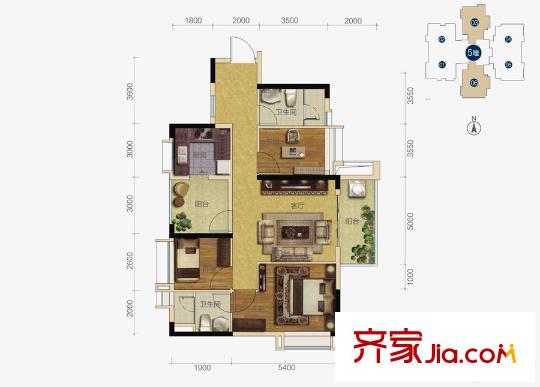 雅居樂?御景豪庭5棟03/06單元 約90平方米 3室2廳2衛(wèi)1廚