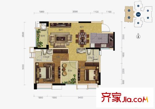 雅居樂?御景豪庭5棟01/02單元 約90平方米 3室2廳2衛(wèi)1廚