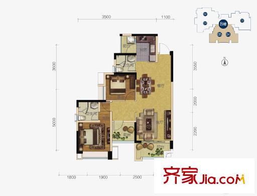 雅居樂?御景豪庭8棟04/05單元 約90平方米 3室2廳2衛(wèi)1廚
