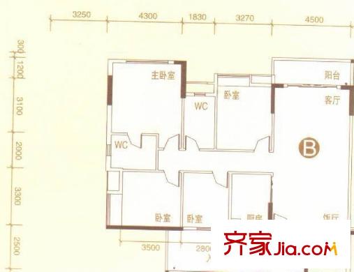 御翠豪苑戶型圖4室2廳 戶型圖 4室2廳2衛(wèi)1廚