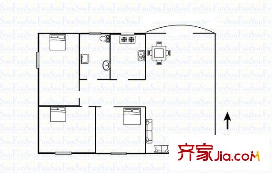 牡丹村 3室 戶型圖