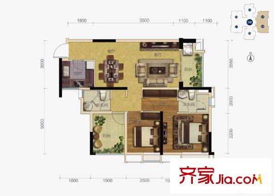 雅居樂?御景豪庭5棟04/05單元 約90平方米 3室2廳2衛(wèi)1廚