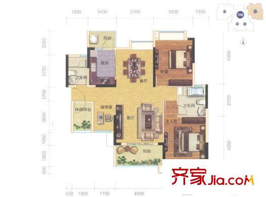 雅居樂?御景豪庭9座02單元 115平方米 3室2廳2衛(wèi)1廚