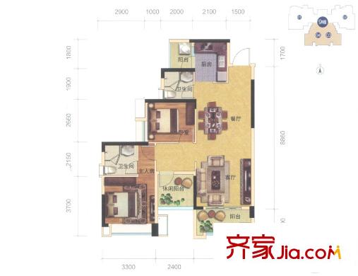雅居樂?御景豪庭9座03/04單元 90平方米 3室2廳2衛(wèi)1廚