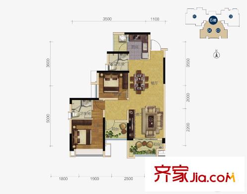 雅居樂?御景豪庭6棟03/04單元 約90平方米 3室2廳2衛(wèi)1廚
