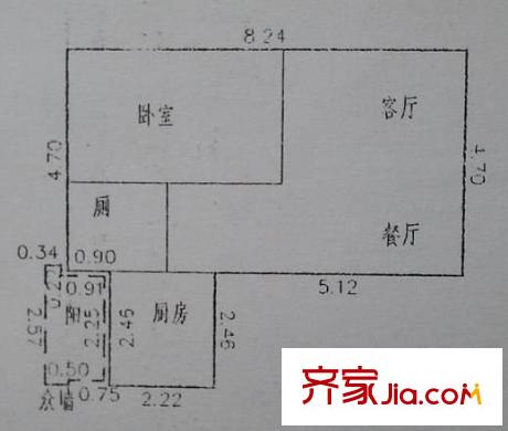 鴻銨樓 1室 戶型圖