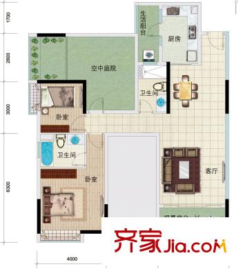 金宇錦園戶型圖尚景軒4-21雙數(shù)層01-02戶型 2室2廳2衛(wèi)