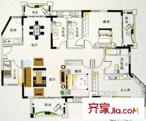 大良新城區(qū)小區(qū)戶型圖4室2廳戶型圖 4室2廳2衛(wèi)1廚