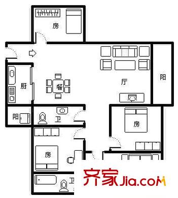 大良新桂園戶型圖新桂園（大良） 3室 戶型圖 3室2廳2衛(wèi)1廚