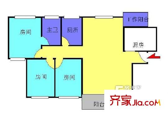 岐海苑戶型圖3室1廳戶型圖 3室1廳1衛(wèi)1廚