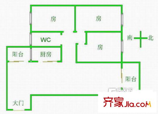 順德綠茵花園戶型圖3室1廳戶型圖 3室1廳1衛(wèi)1廚