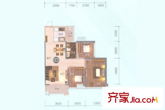 龍光天湖華府7座03單位 約89平方米 3室2廳1衛(wèi)1廚