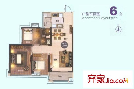 龍光天湖華府6座04單位 約90平方米 3室2廳1衛(wèi)1廚