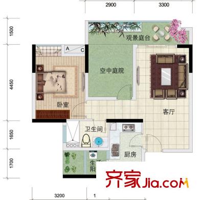 金宇錦園戶型圖尚景軒4-21層04戶型 1室1廳1衛(wèi)