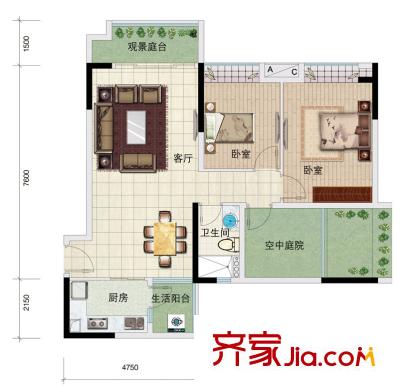 金宇錦園戶型圖尚景軒4-23層03戶型 2室2廳1衛(wèi)
