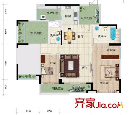 金宇錦園戶型圖雍景臺2-18雙數(shù)層A戶型 3室2廳2衛(wèi)