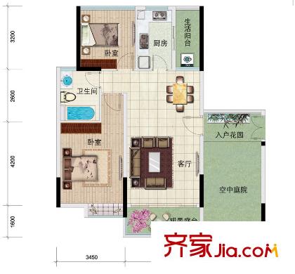 金宇錦園戶型圖尚景軒4-21層05戶型 2室2廳1衛(wèi)