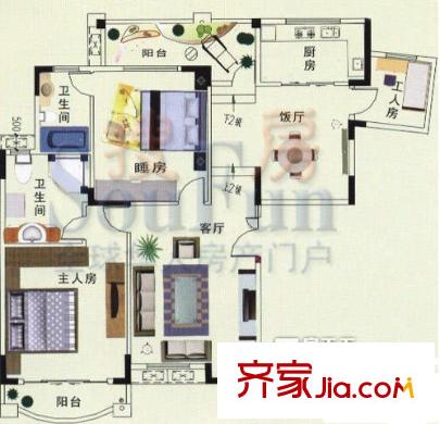 大良新城區(qū)小區(qū)戶型圖3室2廳戶型圖 3室2廳2衛(wèi)1廚
