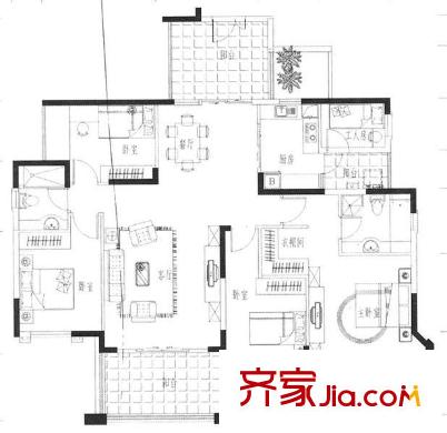 水悅城邦別墅戶型圖天御居2棟A座20層以上02單元 5室2廳2衛(wèi)1廚