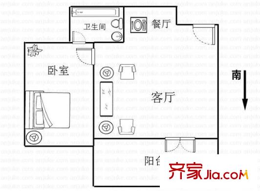 南桂東路小區(qū) 1室 戶型圖