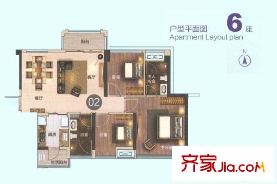 龍光天湖華府6座02單位 約90平方米 3室2廳2衛(wèi)1廚