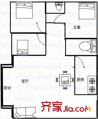 帝景卡士戶型圖3室2廳 戶型圖 3室2廳1衛(wèi)1廚