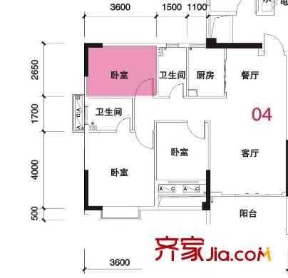 銀匯華庭9座2-14層04單位 3室2廳2衛(wèi)1廚