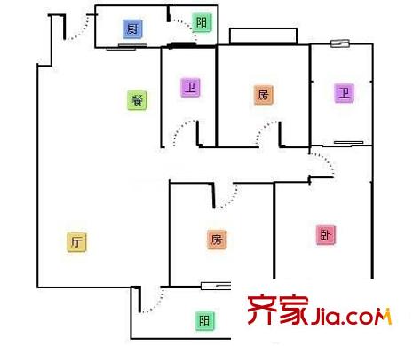 俊雅花園二期安居樓 3室 戶型圖