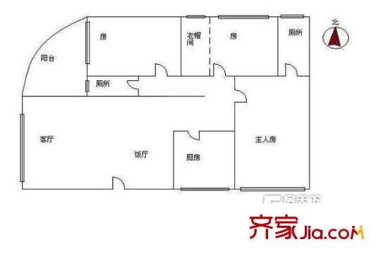河濱雅居戶型圖三室兩廳戶型圖 3室2廳2衛(wèi)1廚