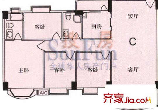 麗雅苑戶型圖鴻輝苑1座c 4室2廳2衛(wèi)
