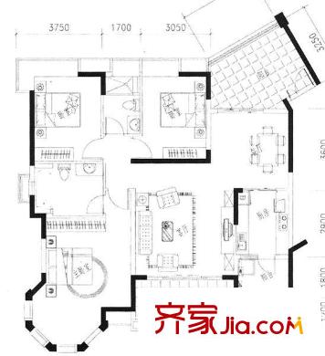 水悅城邦別墅戶型圖天御居2棟A座2-19層03單元 3室2廳1衛(wèi)1廚