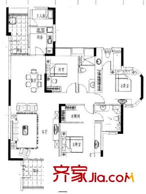 水悅城邦別墅戶型圖天御居2棟B座2-19層01單元 4室2廳3衛(wèi)1廚