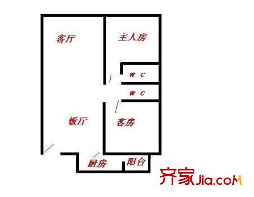 鴻業(yè)現(xiàn)代城 2室 戶型圖
