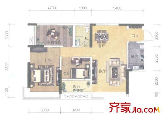 萬科金色溪谷花園三房?jī)蓮d一衛(wèi)單位 3室2廳1衛(wèi)1廚