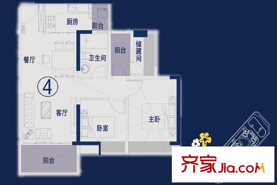 萬薈時代2棟04單元建面約81平方米戶型 2室2廳1衛(wèi)1廚