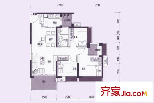 萬薈時代3/4座03單元 89平方米 3室2廳2衛(wèi)1廚