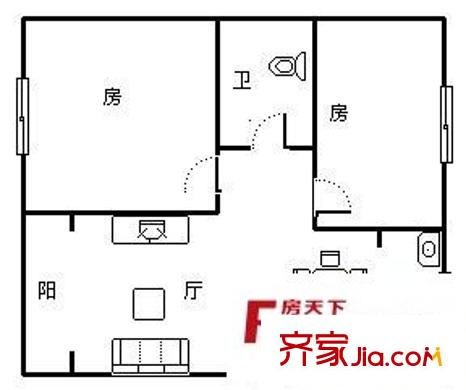君蘭國際高爾夫生活村戶型圖2室2廳戶型圖 2室2廳1衛(wèi)1廚