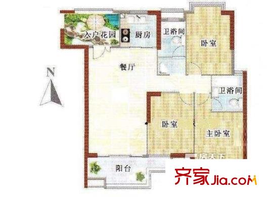 桂華中學教師村戶型圖3室1廳戶型圖 3室1廳2衛(wèi)1廚