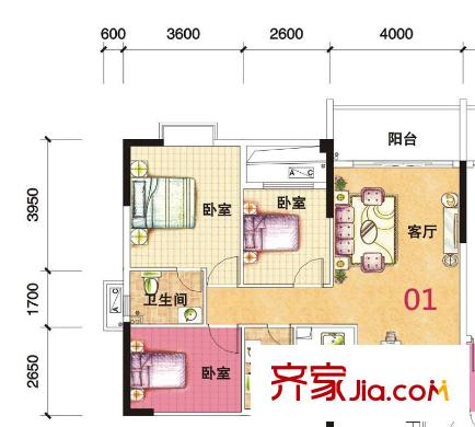 銀匯華庭9座15-16層01單位 3室2廳2衛(wèi)1廚