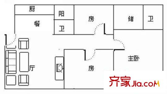 容桂嘉怡苑戶型圖3室2廳戶型圖 3室2廳2衛(wèi)1廚