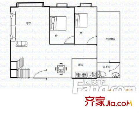 容桂嘉怡苑戶型圖2室2廳戶型圖 2室2廳1衛(wèi)1廚