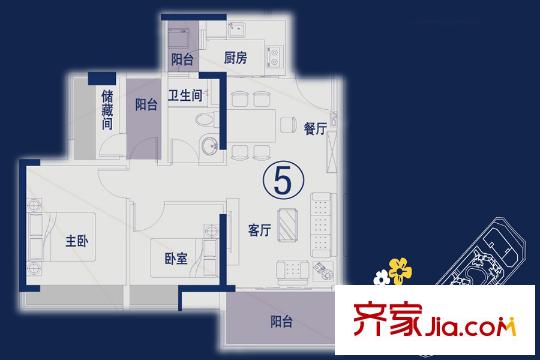 萬薈時代2棟05單元建面約78平方米戶型 2室2廳1衛(wèi)1廚