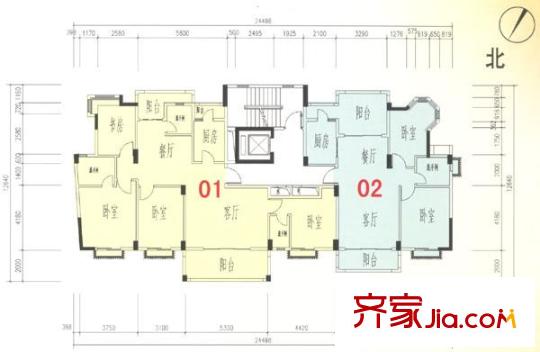 鉅隆金莎藍(lán)灣戶型圖金莎1棟（2-8層平面圖） 4室2廳2衛(wèi)1廚