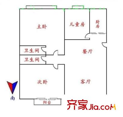 綠茵花園 3室 戶型圖