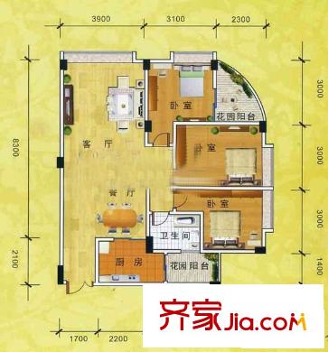 綠茵花園 3室 戶型圖