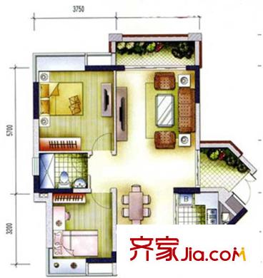 東林美域戶型圖光影時空E戶型  2室2廳1衛(wèi)