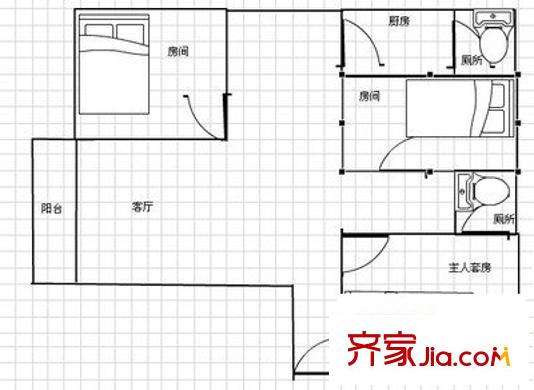 富景大廈戶(hù)型圖2室1廳 戶(hù)型圖 2室1廳1衛(wèi)1廚