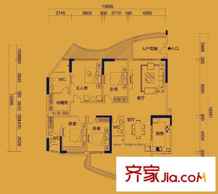 均城上島水岸戶型圖4室2廳戶型圖 4室2廳3衛(wèi)1廚