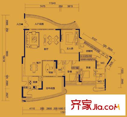 均城上島水岸戶型圖4室2廳戶型圖 4室2廳3衛(wèi)1廚